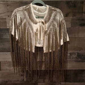Free People Cream and Gold beaded cape